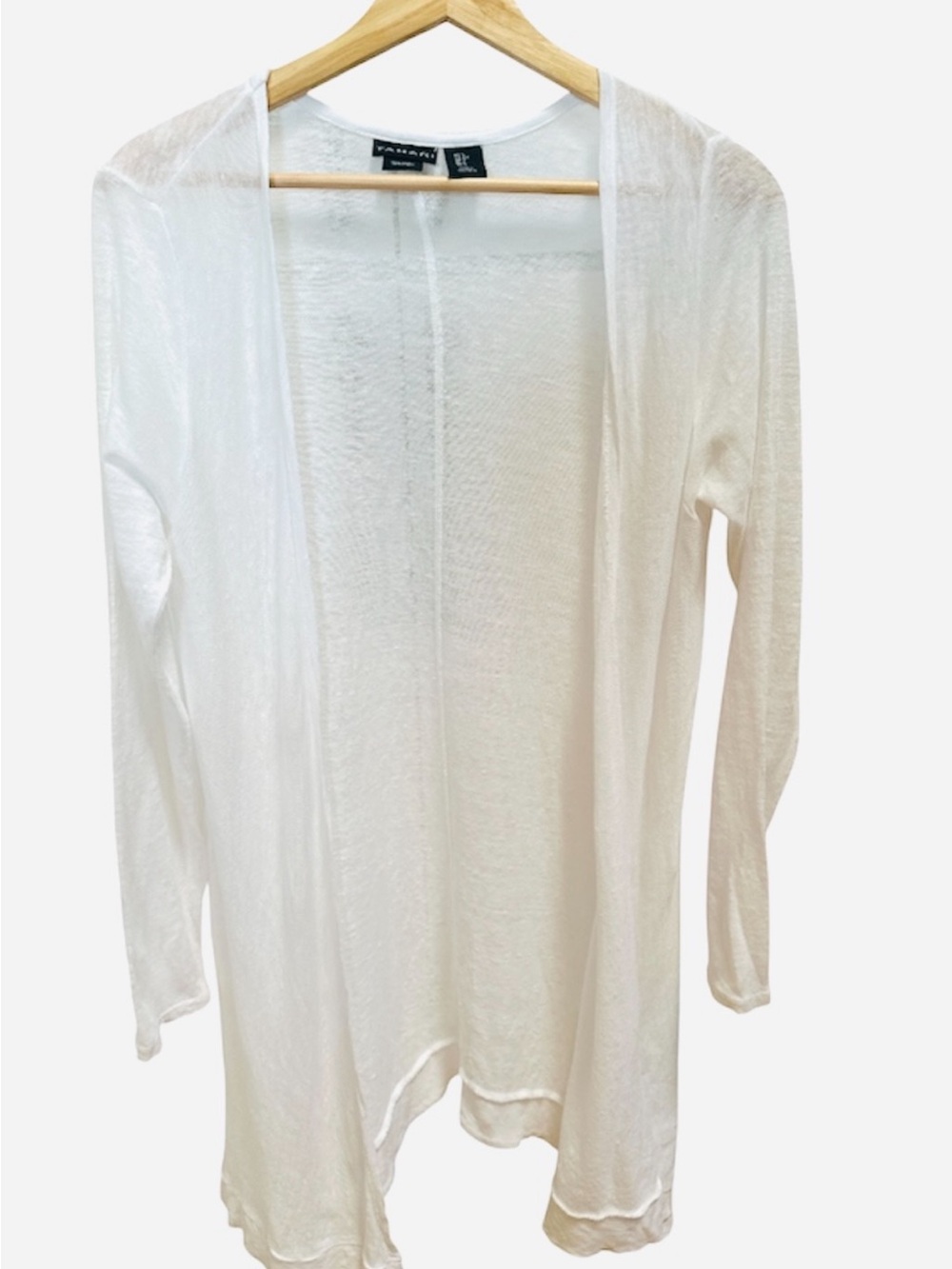 TAHARI 100% Linen Open Front Cardigan White Lightweight Duster Size S